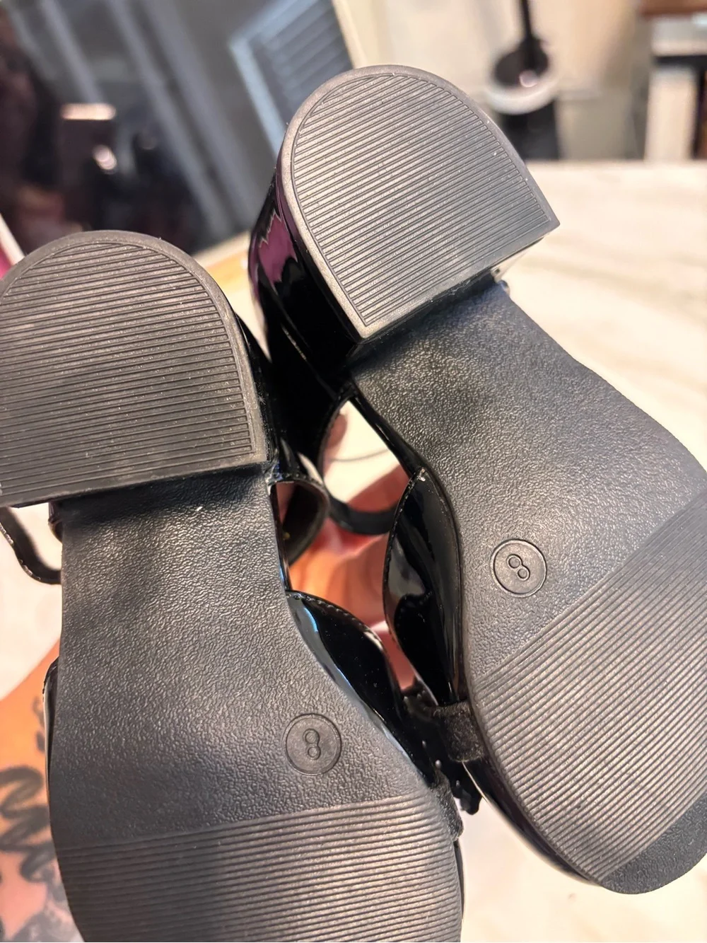 Rachel Shoes Girls Black Patent Glitter Bow Mary Jane Heels Size 8